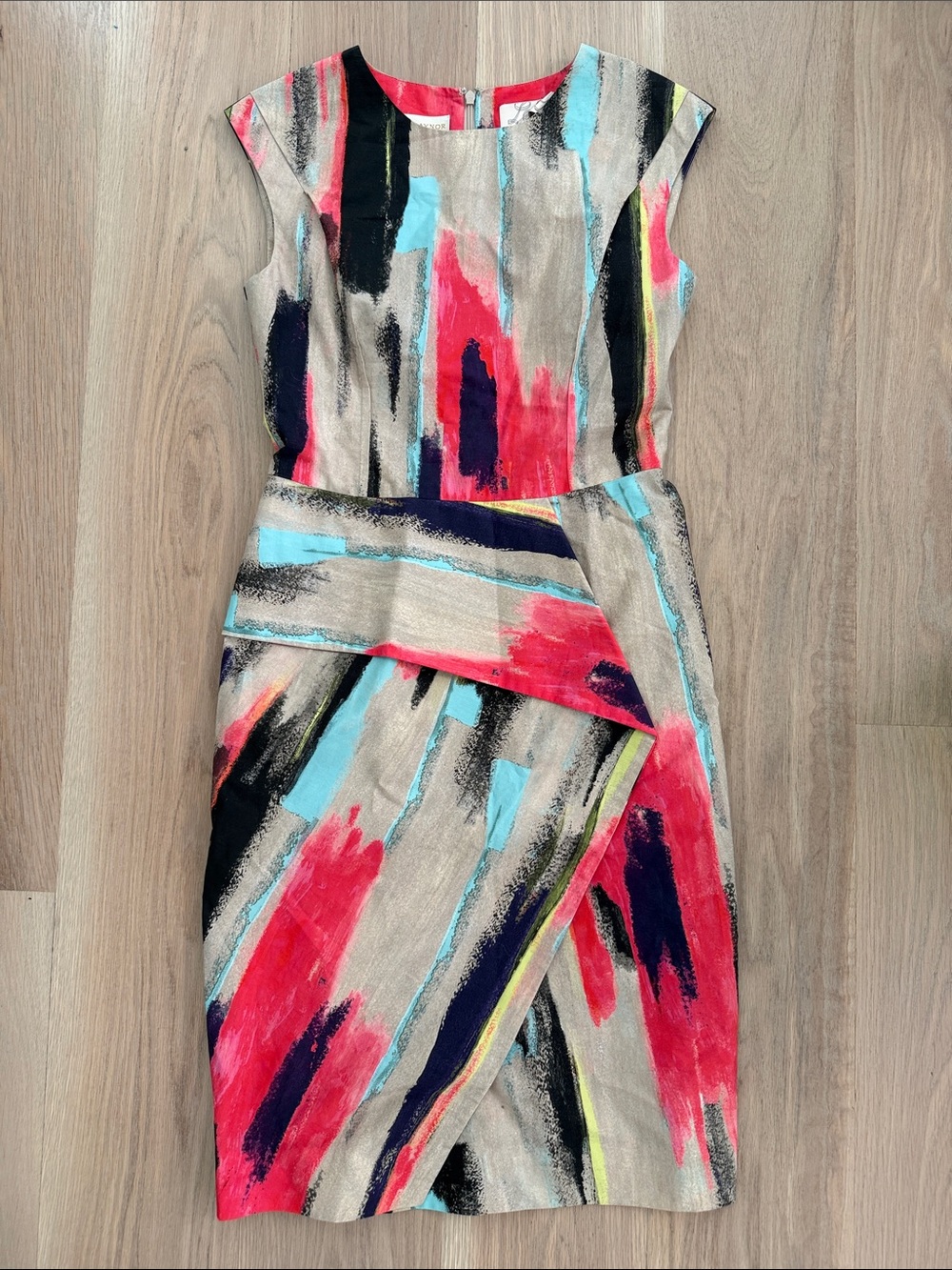 Lela Rose Abstract Painterly Brushstroke Cotton Silk Lined Sheath Dress 6